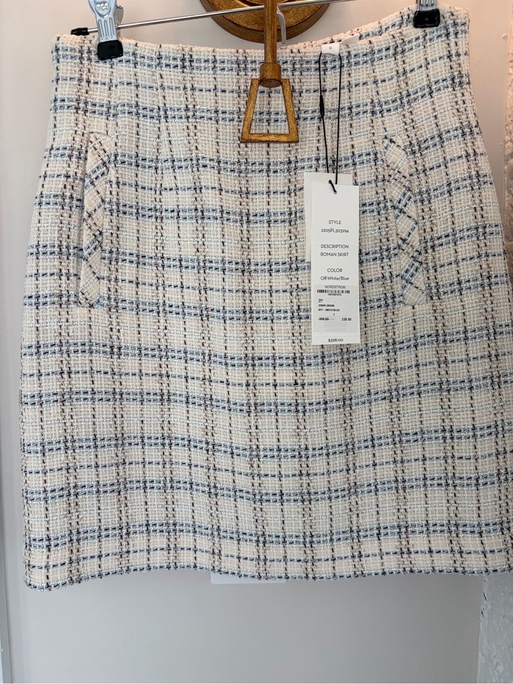 Veronica Beard Cream Tweed Mini Skirt with Navy Plaid